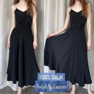 Ralph Lauren Black Silk Slip Midi Dress